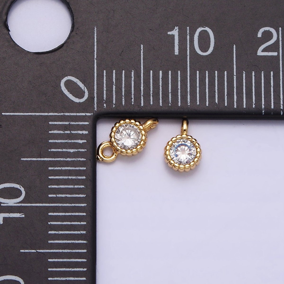 14K Gold Filled 4mm Clear Round CZ Beaded Charm in Gold &amp; Silver | AC1319 AC1320