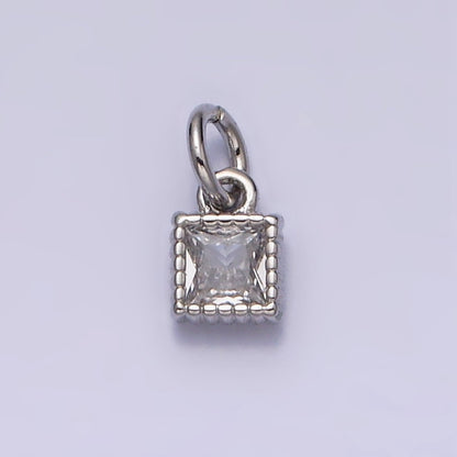 14K Gold Filled 4mm Clear Square CZ Beaded Charm in Gold &amp; Silver | AC1323 AC1324