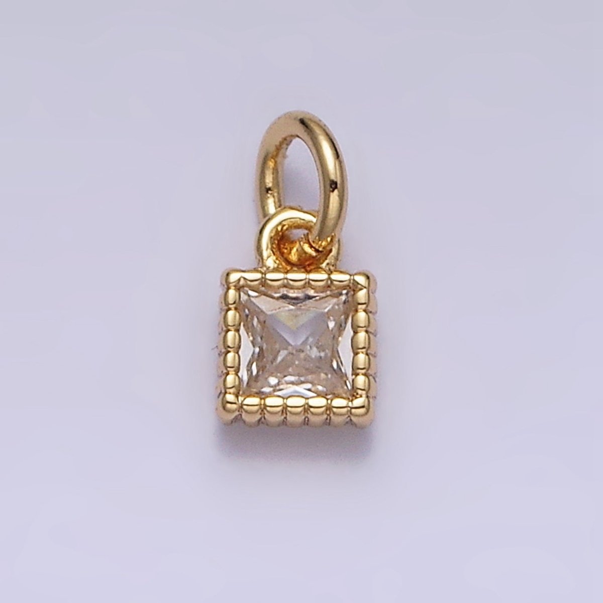 14K Gold Filled 4mm Clear Square CZ Beaded Charm in Gold &amp; Silver | AC1323 AC1324