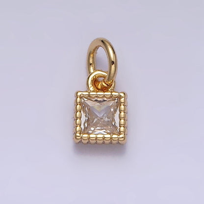 14K Gold Filled 4mm Clear Square CZ Beaded Charm in Gold &amp; Silver | AC1323 AC1324