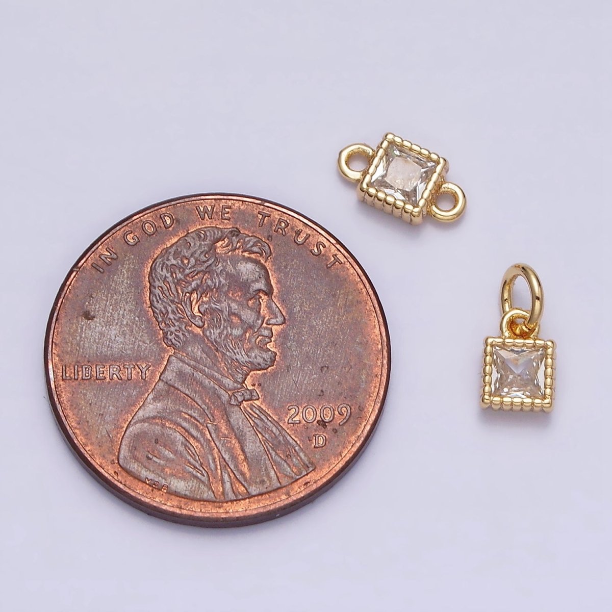 14K Gold Filled 4mm Clear Square CZ Beaded Charm in Gold &amp; Silver | AC1323 AC1324