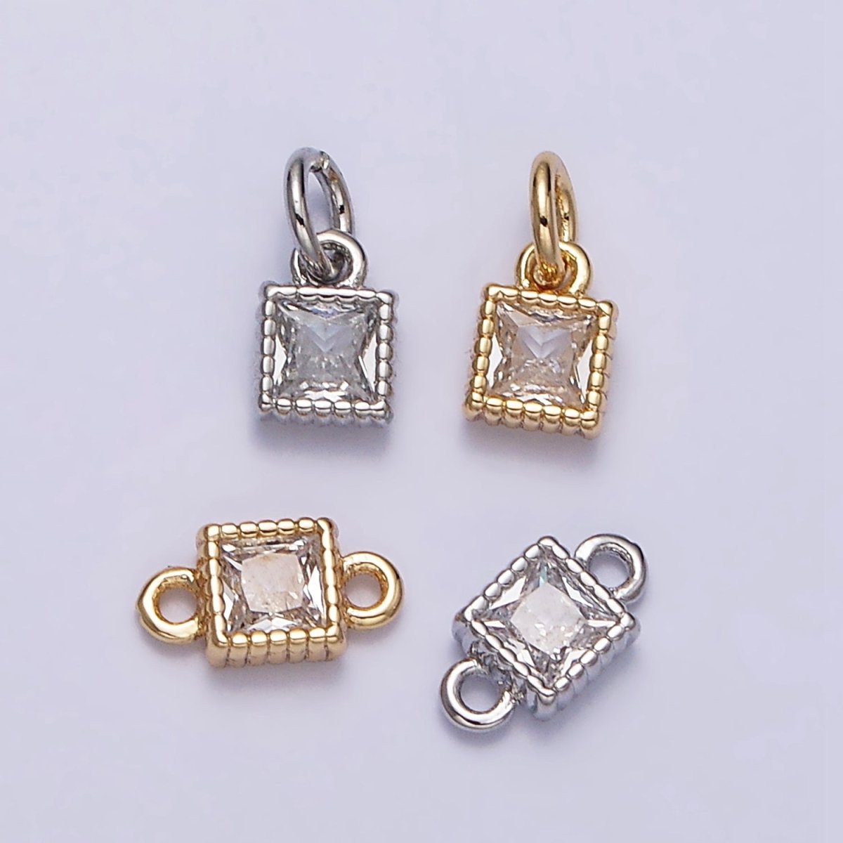 14K Gold Filled 4mm Clear Square CZ Beaded Charm in Gold &amp; Silver | AC1323 AC1324