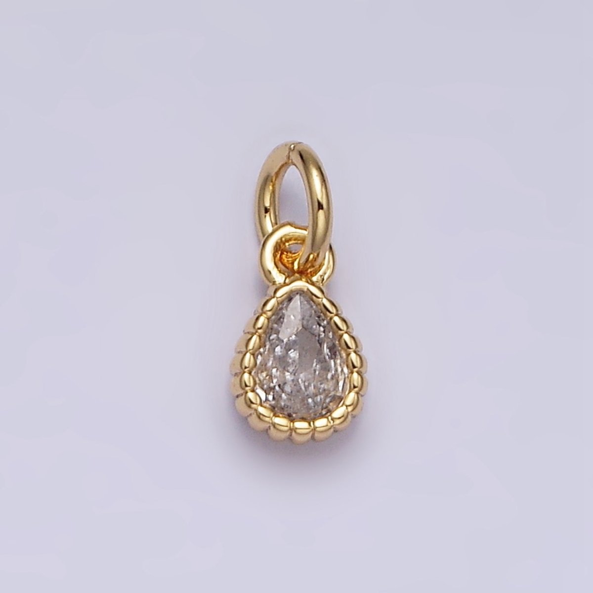 14K Gold Filled 4mm Clear Teardrop CZ Beaded Charm in Gold &amp; Silver | AC1317 AC1318
