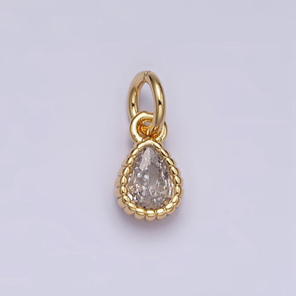 14K Gold Filled 4mm Clear Teardrop CZ Beaded Charm in Gold &amp; Silver | AC1317 AC1318