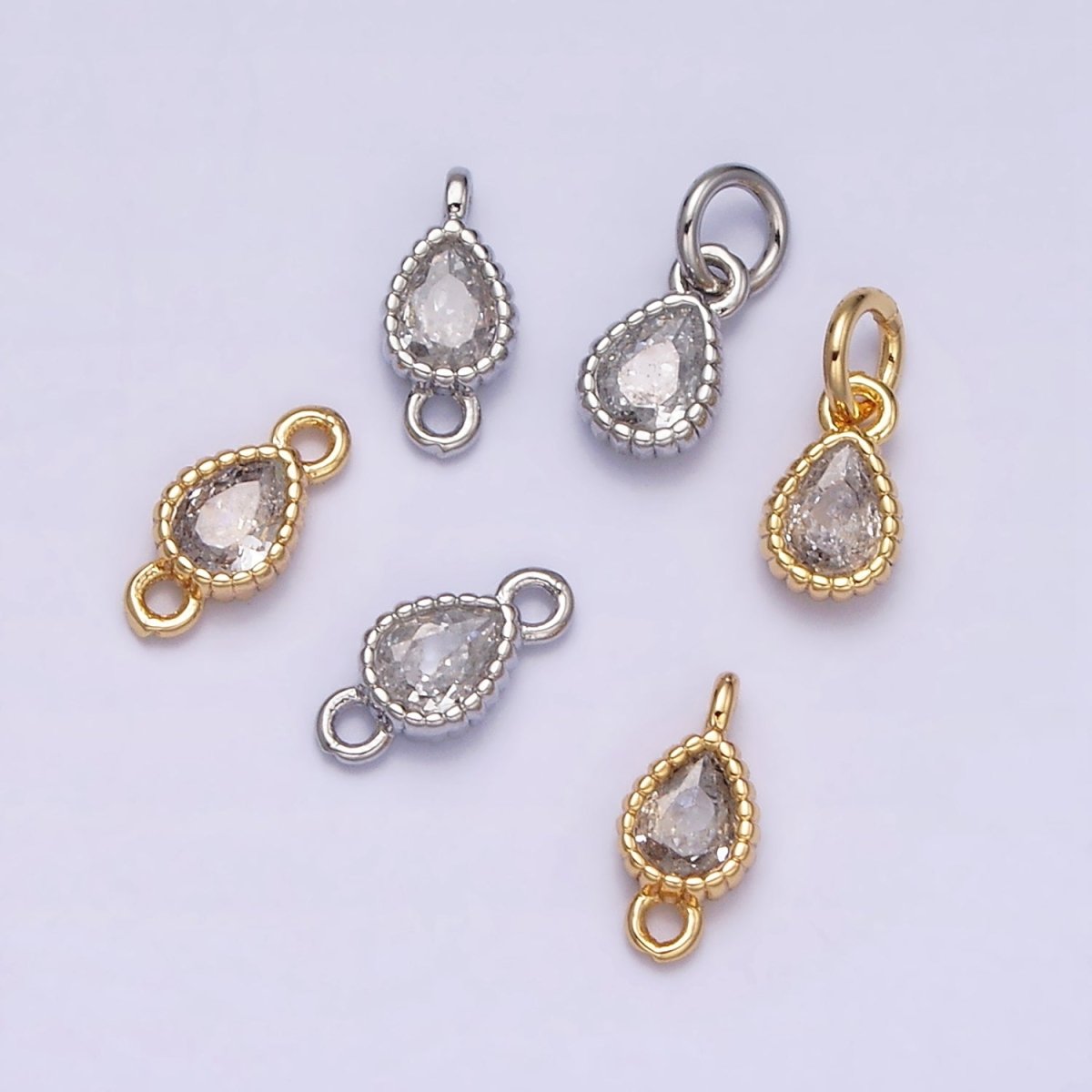 14K Gold Filled 4mm Clear Teardrop CZ Beaded Charm in Gold &amp; Silver | AC1317 AC1318