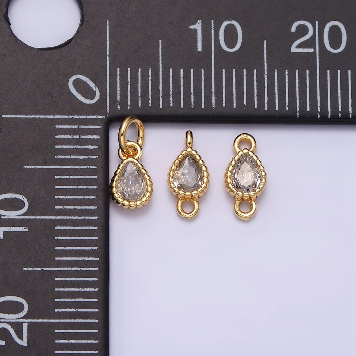 14K Gold Filled 4mm Clear Teardrop CZ Beaded Charm in Gold &amp; Silver | AC1317 AC1318