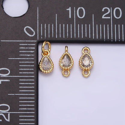 14K Gold Filled 4mm Clear Teardrop CZ Beaded Charm in Gold &amp; Silver | AC1317 AC1318