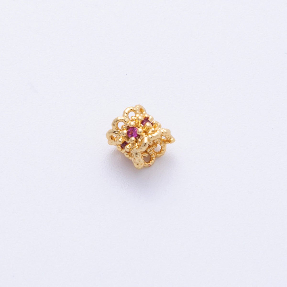 14k Gold Filled 4mm Fuchsia CZ Geometric Molten Spacer Beads | Beads-00003