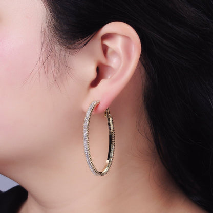 14K Gold Filled 50mm Clear CZ Baguette Tennis Hinge Hoop Earrings in Gold &amp; Silver | AE503 AE504