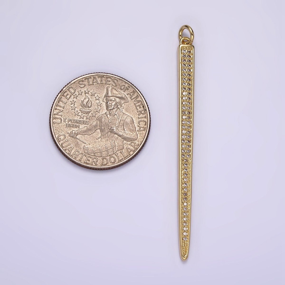 14K Gold Filled 55.5mm Clear Micro Paved CZ Linear Bar Charm in Silver &amp; Gold | AG385 AG386