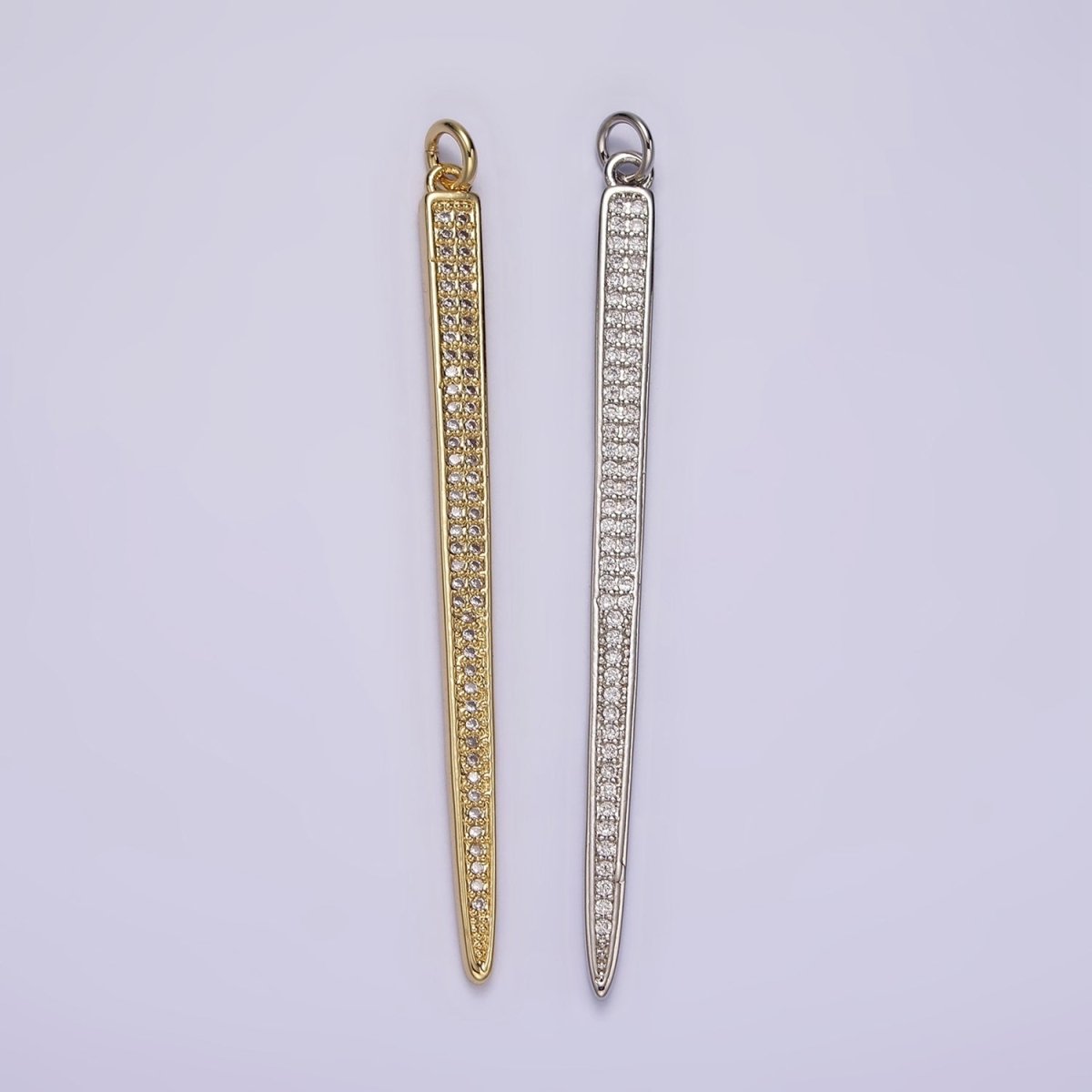 14K Gold Filled 55.5mm Clear Micro Paved CZ Linear Bar Charm in Silver &amp; Gold | AG385 AG386