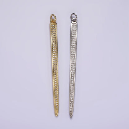 14K Gold Filled 55.5mm Clear Micro Paved CZ Linear Bar Charm in Silver &amp; Gold | AG385 AG386