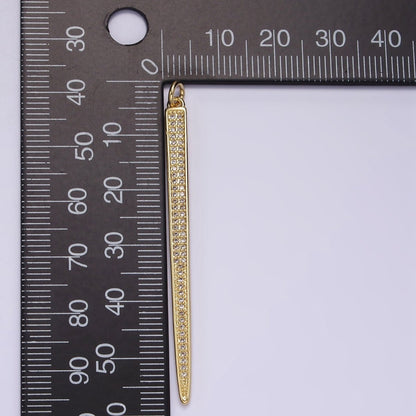 14K Gold Filled 55.5mm Clear Micro Paved CZ Linear Bar Charm in Silver &amp; Gold | AG385 AG386