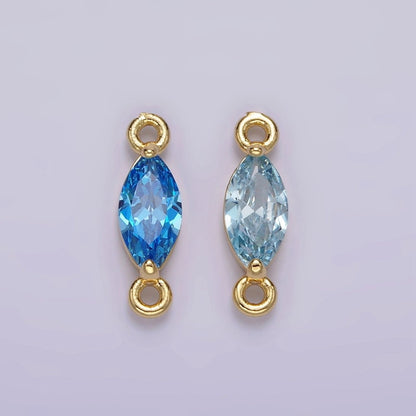 14K Gold Filled 5mm Blue, Baby Blue CZ Marquise Bezel Connector | G174 G175