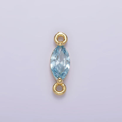 14K Gold Filled 5mm Blue, Baby Blue CZ Marquise Bezel Connector | G174 G175