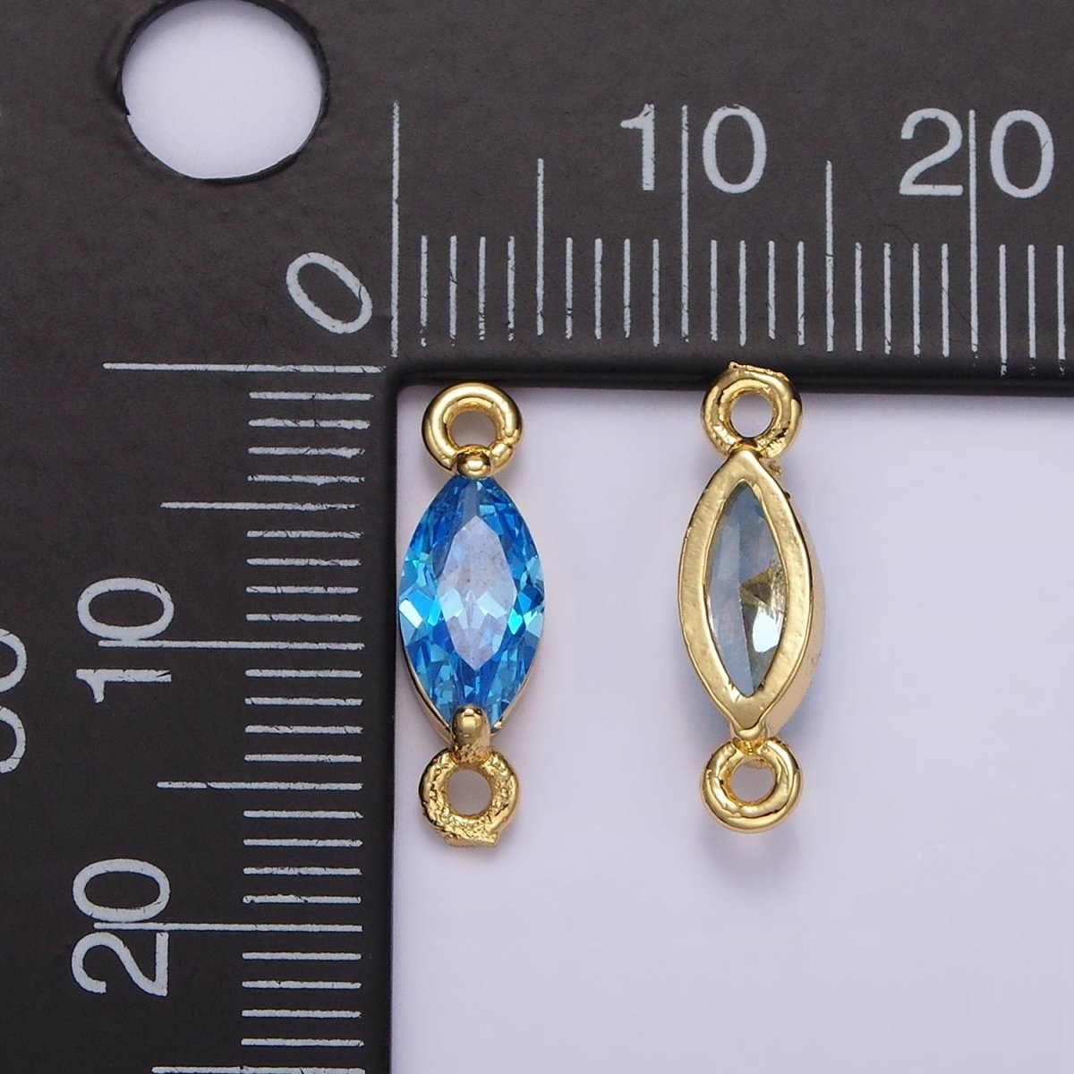 14K Gold Filled 5mm Blue, Baby Blue CZ Marquise Bezel Connector | G174 G175
