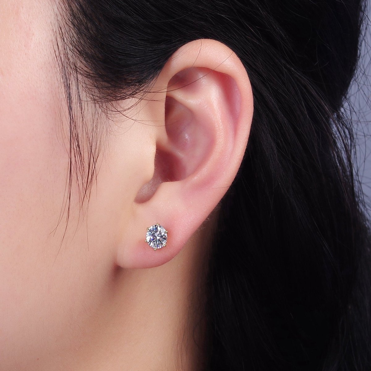 14K Gold Filled 5mm Clear CZ Round Bezel Minimalist Stud Earrings | AB1131