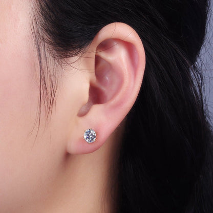 14K Gold Filled 5mm Clear CZ Round Bezel Minimalist Stud Earrings | AB1131