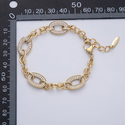 14K Gold Filled 5mm Clear Micro Paved CZ Cable Chain 7 Inch Bracelet w. Extender | WA-4100