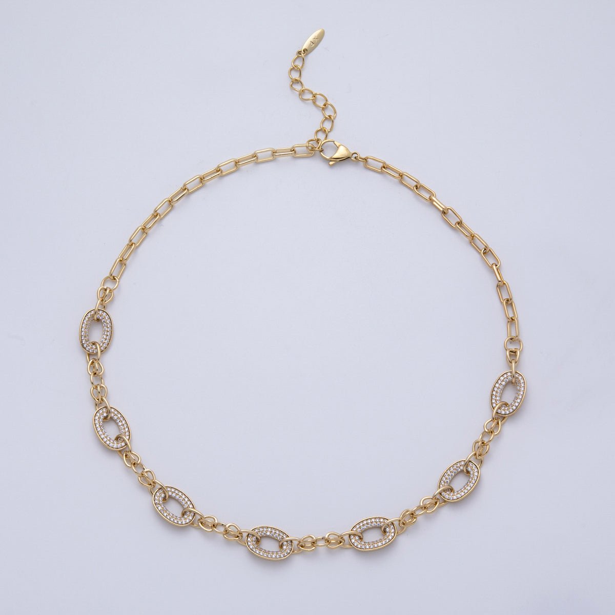 14K Gold Filled 5mm Clear Micro Paved CZ Cable Paperclip Chain 18 Inch Necklace | WA-4094
