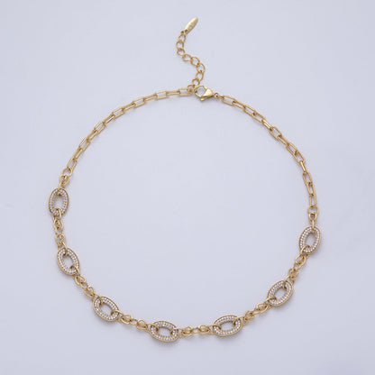14K Gold Filled 5mm Clear Micro Paved CZ Cable Paperclip Chain 18 Inch Necklace | WA-4094