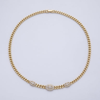 14K Gold Filled 5mm Clear Micro Paved CZ Oval Curb Chain 18.3 Inch Necklace | WA-4095
