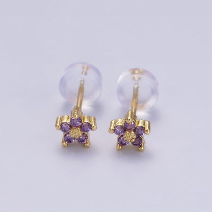 14K Gold Filled 5mm Mini Cubic Zirconia CZ Flower Stud Earrings | AE674 - AE683