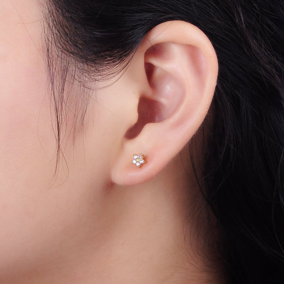 14K Gold Filled 5mm Mini Cubic Zirconia CZ Flower Stud Earrings | AE674 - AE683
