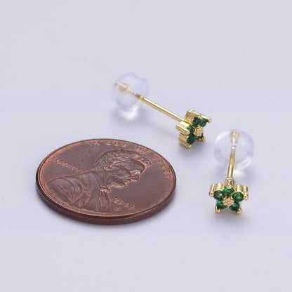 14K Gold Filled 5mm Mini Cubic Zirconia CZ Flower Stud Earrings | AE674 - AE683