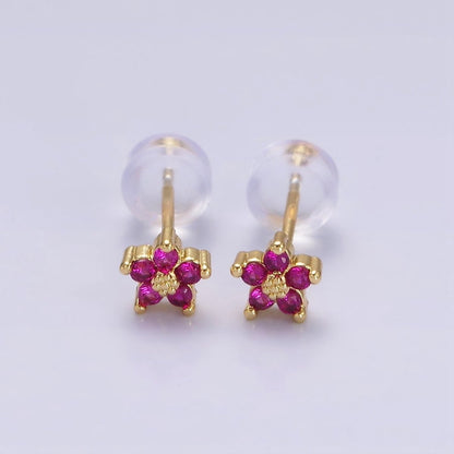 14K Gold Filled 5mm Mini Cubic Zirconia CZ Flower Stud Earrings | AE674 - AE683