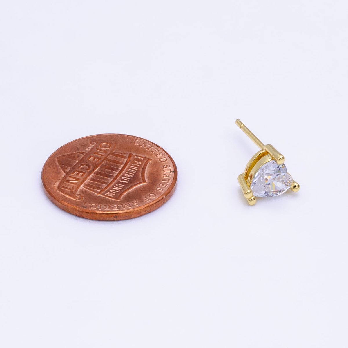 14K Gold Filled 6.5mm, 9mm Clear CZ Heart Bezel Stud Earrings | AE599 AE762