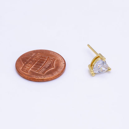 14K Gold Filled 6.5mm, 9mm Clear CZ Heart Bezel Stud Earrings | AE599 AE762