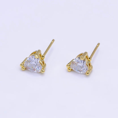 14K Gold Filled 6.5mm, 9mm Clear CZ Heart Bezel Stud Earrings | AE599 AE762