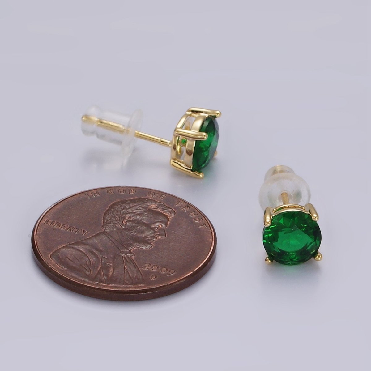 14K Gold Filled 6mm Clear, Pink, Blue, Green CZ Round Stud Earrings in Gold &amp; Silver | V342 - V353