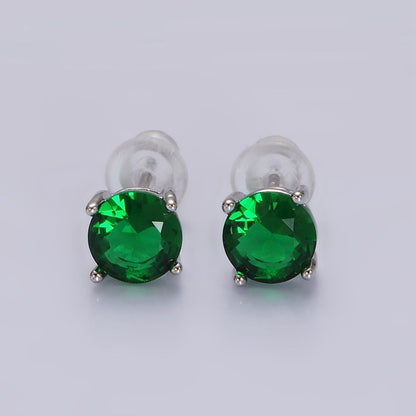 14K Gold Filled 6mm Clear, Pink, Blue, Green CZ Round Stud Earrings in Gold &amp; Silver | V342 - V353