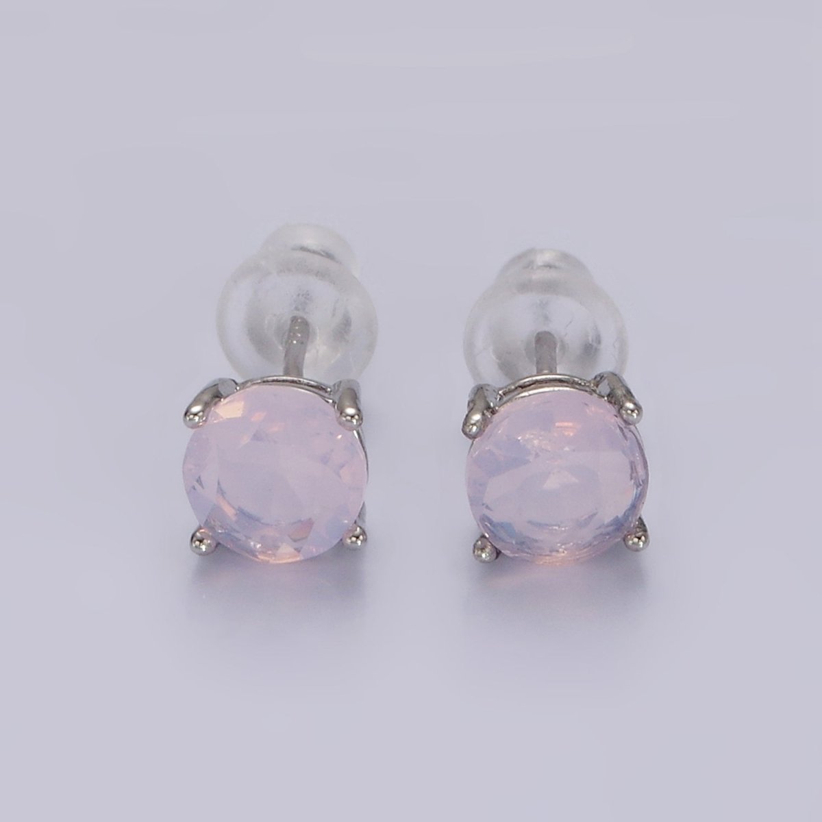 14K Gold Filled 6mm Clear, Pink, Blue, Green CZ Round Stud Earrings in Gold &amp; Silver | V342 - V353