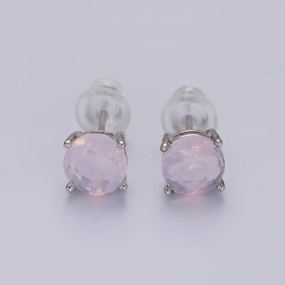 14K Gold Filled 6mm Clear, Pink, Blue, Green CZ Round Stud Earrings in Gold &amp; Silver | V342 - V353