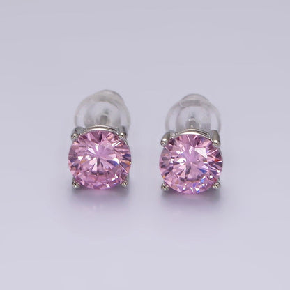 14K Gold Filled 6mm Clear, Pink, Blue, Green CZ Round Stud Earrings in Gold &amp; Silver | V342 - V353