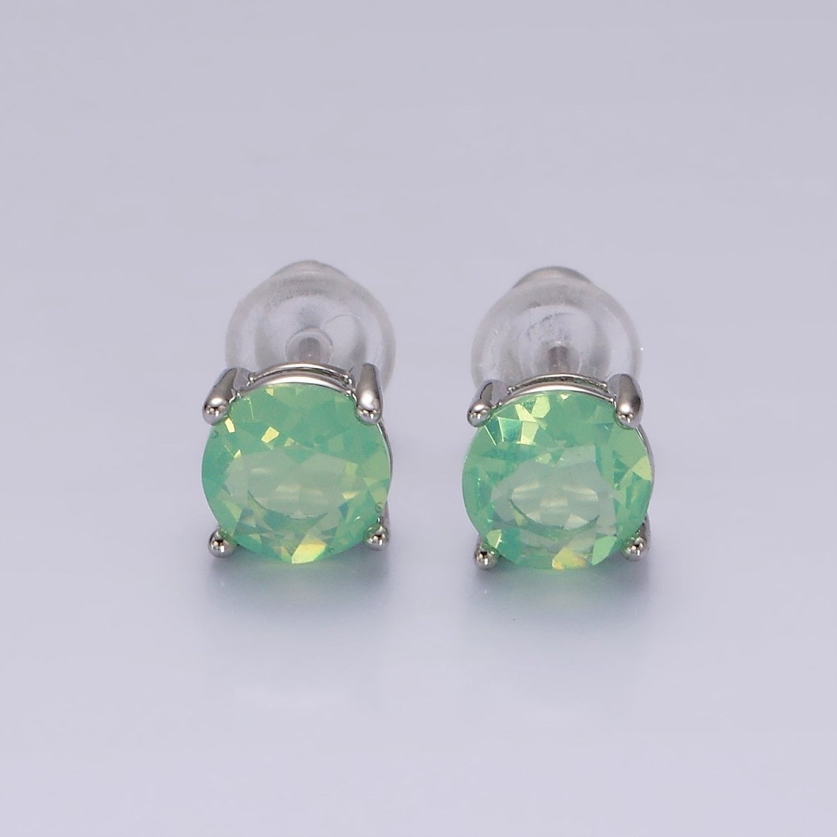 14K Gold Filled 6mm Clear, Pink, Blue, Green CZ Round Stud Earrings in Gold &amp; Silver | V342 - V353