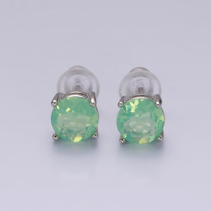 14K Gold Filled 6mm Clear, Pink, Blue, Green CZ Round Stud Earrings in Gold &amp; Silver | V342 - V353