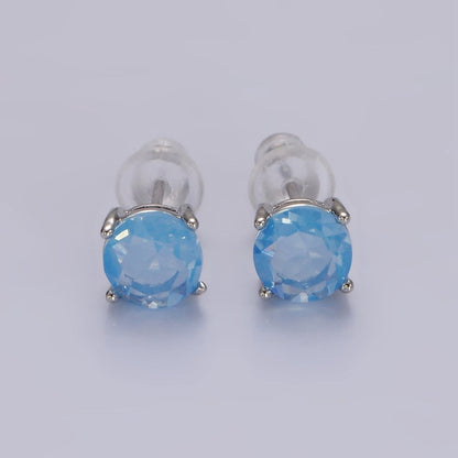 14K Gold Filled 6mm Clear, Pink, Blue, Green CZ Round Stud Earrings in Gold &amp; Silver | V342 - V353