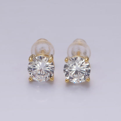 14K Gold Filled 6mm Clear, Pink, Blue, Green CZ Round Stud Earrings in Gold &amp; Silver | V342 - V353