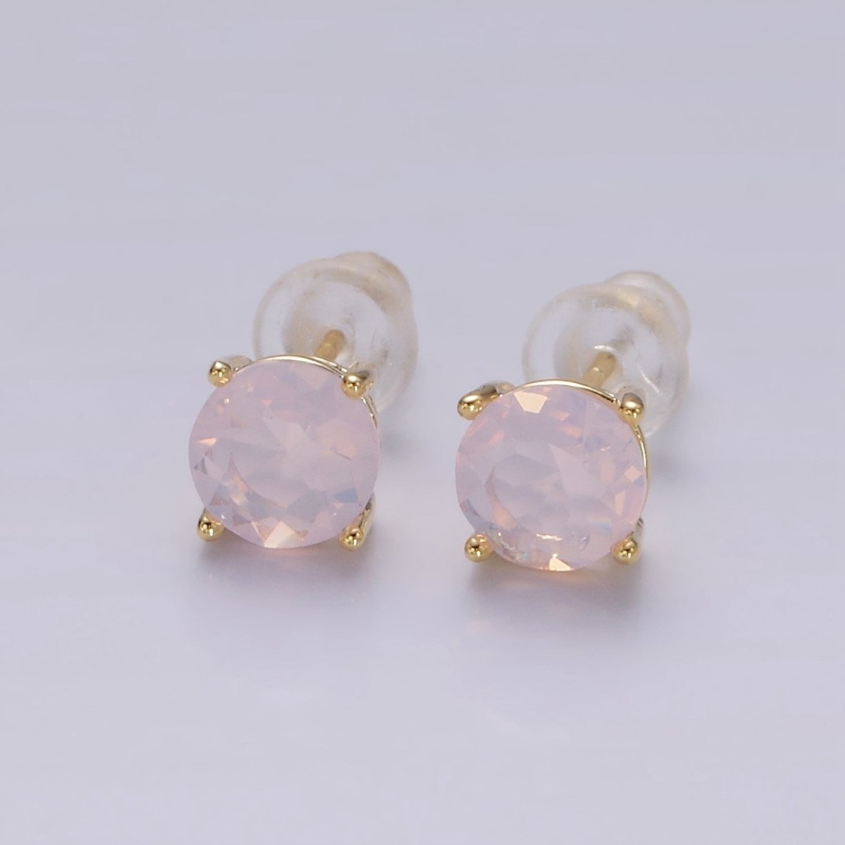 14K Gold Filled 6mm Clear, Pink, Blue, Green CZ Round Stud Earrings in Gold &amp; Silver | V342 - V353
