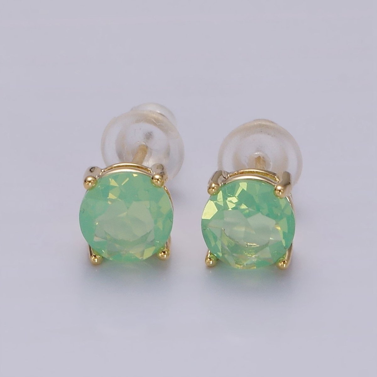 14K Gold Filled 6mm Clear, Pink, Blue, Green CZ Round Stud Earrings in Gold &amp; Silver | V342 - V353