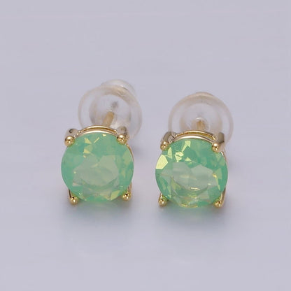 14K Gold Filled 6mm Clear, Pink, Blue, Green CZ Round Stud Earrings in Gold &amp; Silver | V342 - V353