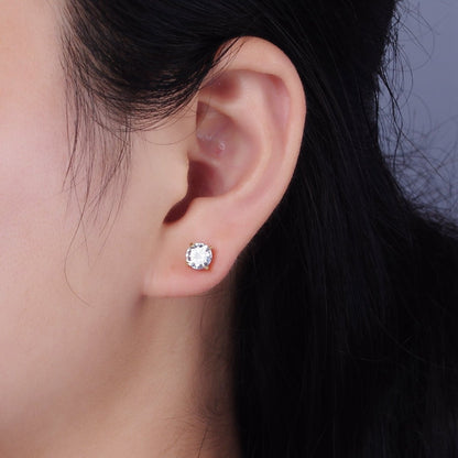 14K Gold Filled 6mm Clear, Pink, Blue, Green CZ Round Stud Earrings in Gold &amp; Silver | V342 - V353