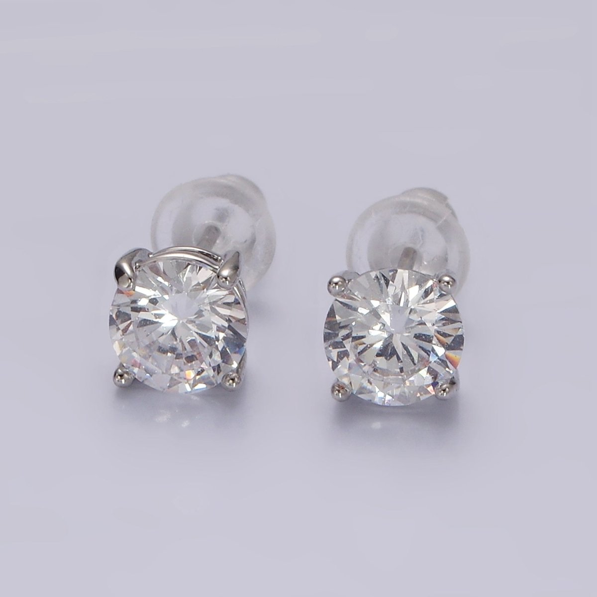 14K Gold Filled 6mm Clear, Pink, Blue, Green CZ Round Stud Earrings in Gold &amp; Silver | V342 - V353