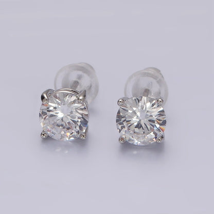 14K Gold Filled 6mm Clear, Pink, Blue, Green CZ Round Stud Earrings in Gold &amp; Silver | V342 - V353