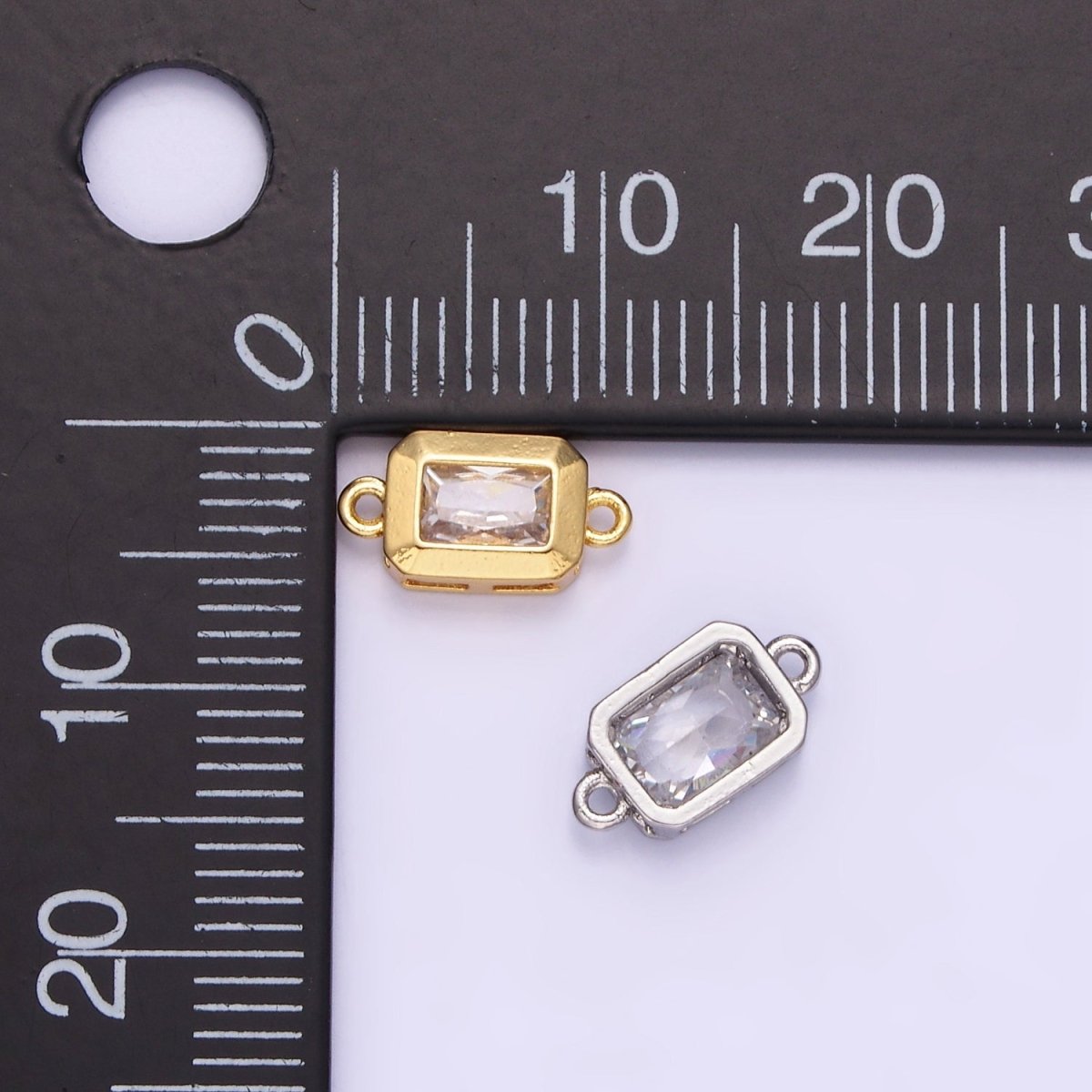 14K Gold Filled 6mm CZ Baguette Edged Bezel Connector in Gold &amp; Silver | G310
