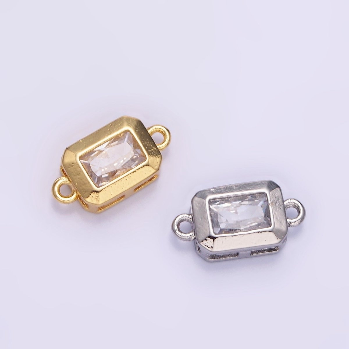 14K Gold Filled 6mm CZ Baguette Edged Bezel Connector in Gold &amp; Silver | G310